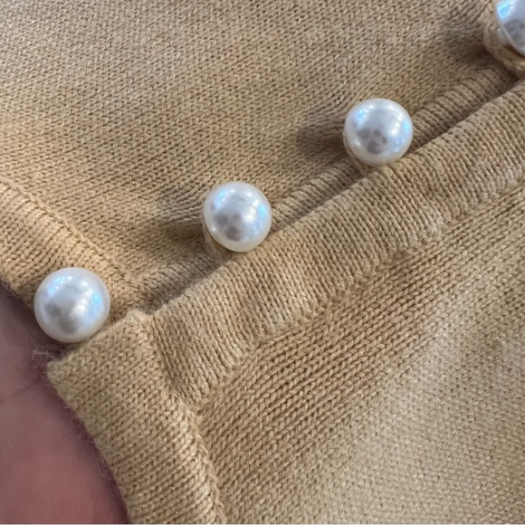 VTG Knit Sweater Set Pencil Long Skirt Tunic Button Up Scoop Neck Sz M Wheat Tan - Picture 3 of 12